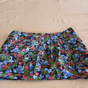 Forever 21 Black Green, Blue and Red Skirt Roses